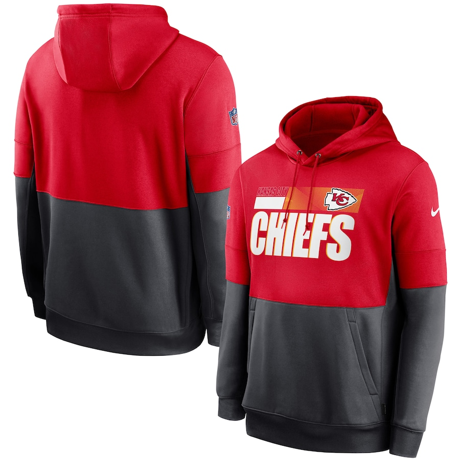Men's Kansas City Chiefs Red/Charcoal Sideline Impact Lockup Performance Pullover Hoodie
